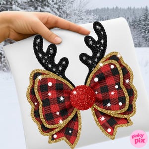 Fuskgarn Buffalo Rutig Rosett PNG: Glitter Antler Jul Sublimeringsdesign bild 9
