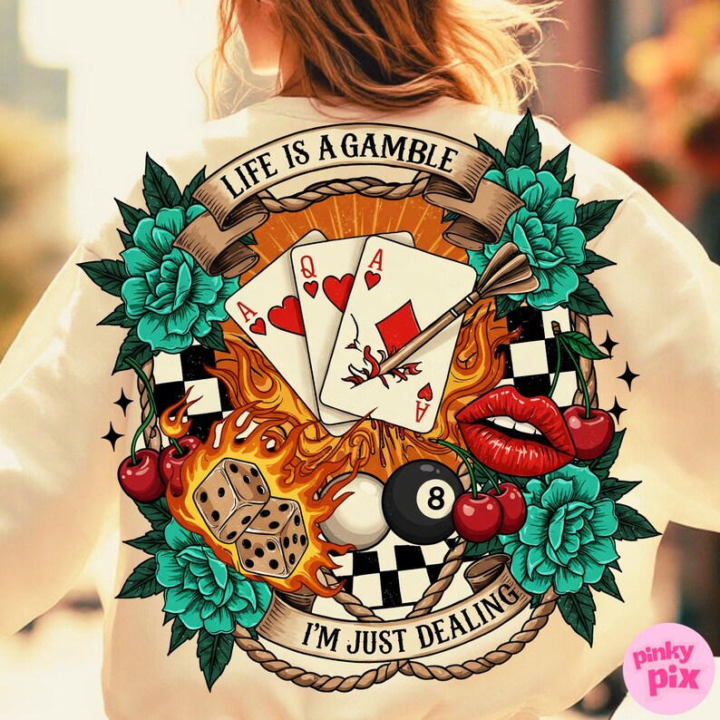 Retro Western Gamble PNG, Life Is A Gamble PNG, Turquoise Country Sublimation, Wild West Cowboy Clipart, Vintage Poker PNG Download image 3