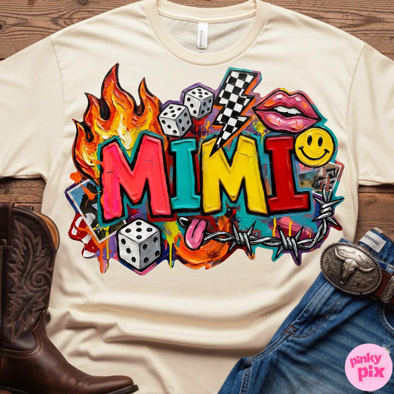 Western Mama PNG Bundle: Nana Gigi Mimi Graffiti Brushstroke Retro