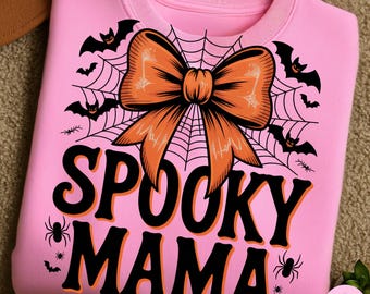 Spooky Mama Halloween Bow PNG, Retro Fall Shirt Design (Digital Download)