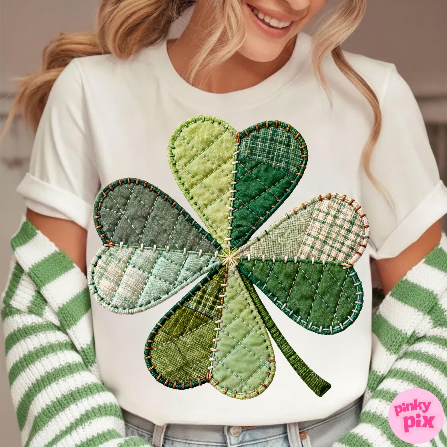 Patchwork Shamrock PNG: St Patricks Day Clover Sublimation Design ...