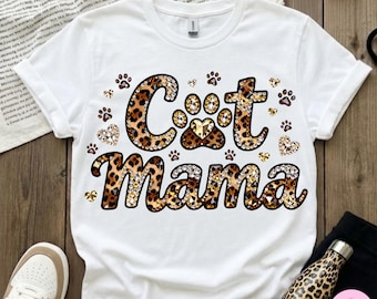 Cat Mama PNG: Leopard Rhinestone Bling Animal Lover Motherhood Sublimation Design, Trending Digital Download