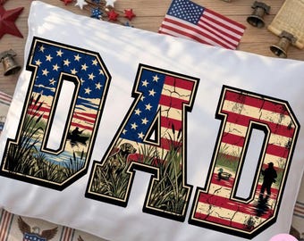 Dad Hunting PNG: American Flag Vintage Camo Dog Duck Graphic Sublimation Design