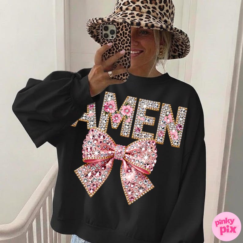 Amen Easter Png: Faux Rhinestone Floral Preppy Christian Faith Sublimation Design, Trending Digital Download image 4
