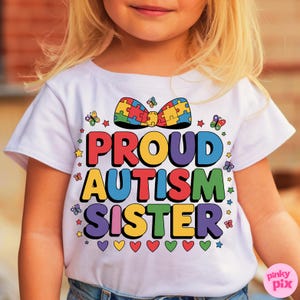 Proud Autism Sister PNG – kleurrijke autismebewustzijn clipart voor sublimatie shirts – puzzelstukje digitaal ontwerp