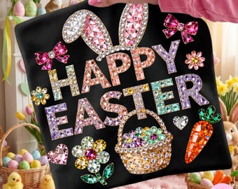 Rhinestone Happy Easter PNG: Sparkle Bling Crystal Mosaic Jewel DTF Design, Trending Digital Download