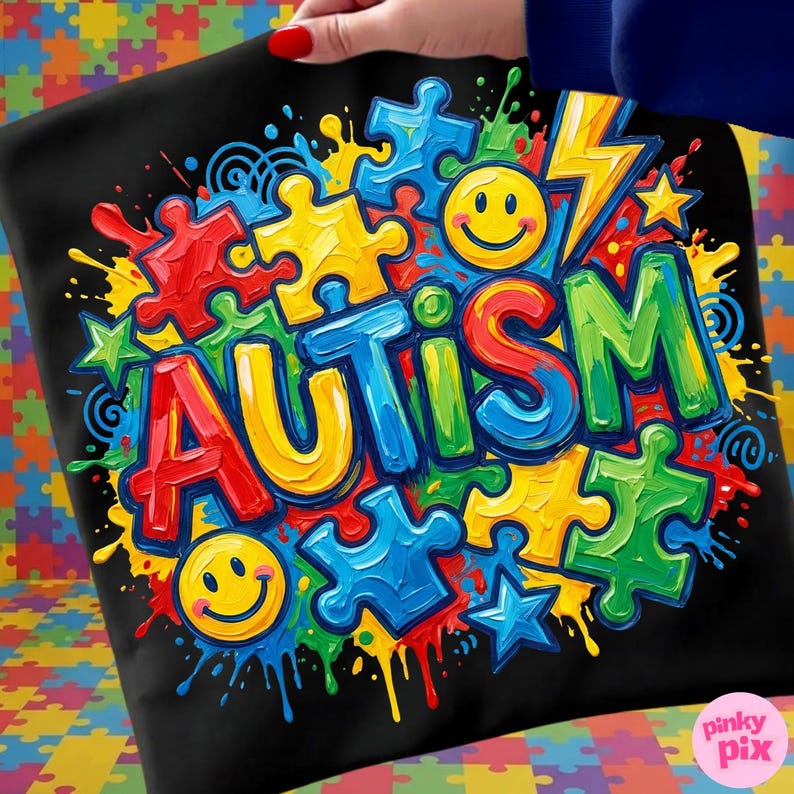 Autism Awareness PNG: Colorful Puzzle Graffiti Brushstroke Sublimation ...