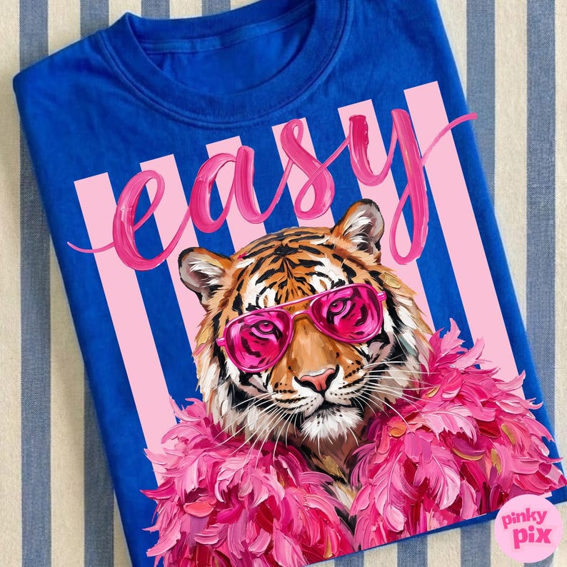 Easy Tiger Leopard PNG: Stripes Retro Preppy Brushstroke Sassy Feather Glam Sublimation Design image 1