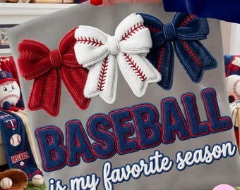 Baseball Is My Favorite Season PNG: Faux Yarn Sports Bow Game Day Sublimation Design