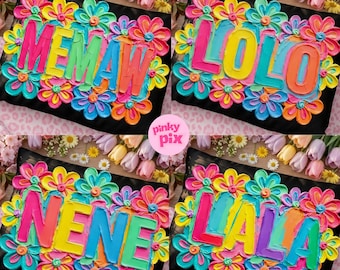 Mormor PNG-paket: Memaw, Lala, Nene, Lolo Färgglada blommiga penseldrag Mors dag, digital nedladdning