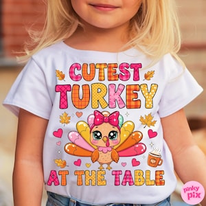 Cutest Turkey At The Table PNG: Kids Thanksgiving Fall Sublimation Design