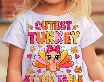 Cutest Turkey At The Table PNG: Kids Thanksgiving Fall Sublimation Design