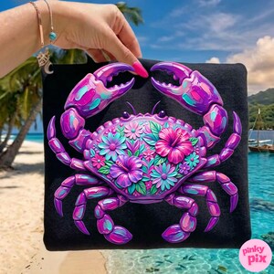 Coastal Crab PNG: Summer Tropical Ocean Brushstroke Floral Sublimation Design image 5