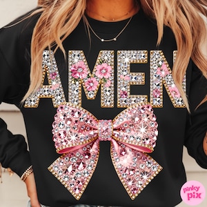 Amen Easter Png: Faux Rhinestone Floral Preppy Christian Faith Sublimation Design, Trending Digital Download image 7