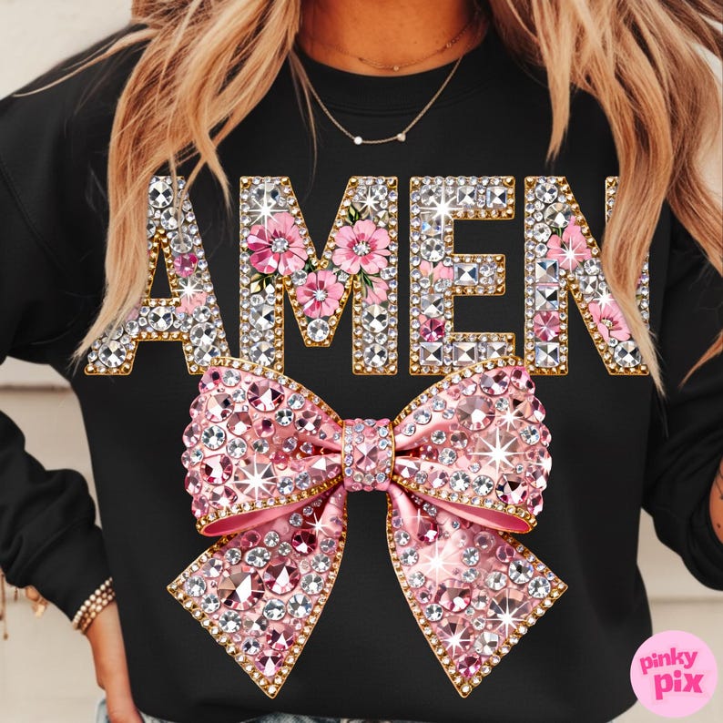 Amen Easter Png: Faux Rhinestone Floral Preppy Christian Faith Sublimation Design, Trending Digital Download image 7