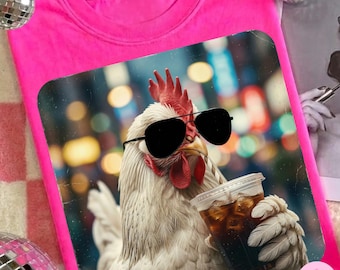 Chicken PNG: Funny Farm Animal Humor Iced Coffee Retro Vintage Graphic Sublimation Design