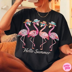 Rhinestone Hello Summer Flamingo PNG: Sparkle Bling Crystal Mosaic Jewel Diamond, Trending Digital Download image 7