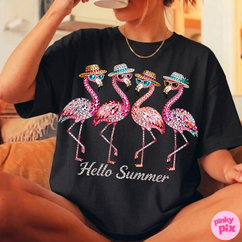 Rhinestone Hello Summer Flamingo PNG: Sparkle Bling Crystal Mosaic Jewel Diamond, Trending Digital Download image 7