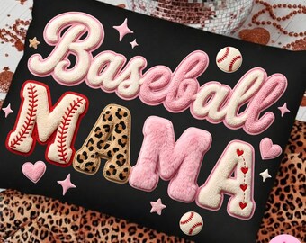 Baseball Mama PNG: Pink Leopard Faux Yarn Game Day Sports Sublimation Design, Digital Download