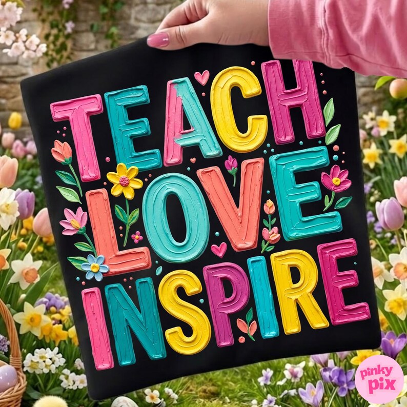 Teach Love Inspire PNG: Colorful Brushstroke Hand Painted Typography ...