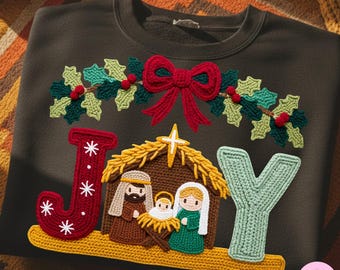 Faux Yarn Joy Nativity Christmas PNG: Christian Holiday Sublimation Design