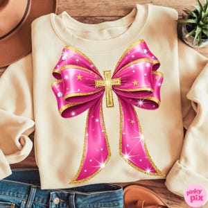 Coquette Faith Bow Cross Png, Christian Glitter Pink Bow Cross Png, Jesus Religious Shirt Png, God Is Good Sublimation, Digital Download