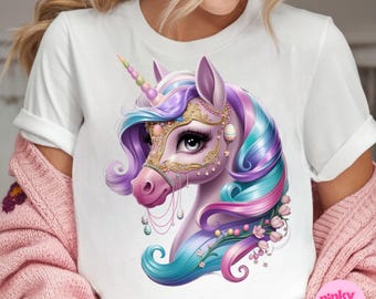 Luxury Unicorn Png, Masquerade Unicorn Png, Elegant Fantasy Horse Png, Pastel Easter Png, Glitter Pony Png, Gold Mask Unicorn Png