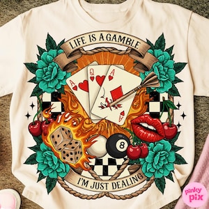 Retro Western Gamble PNG, Life Is A Gamble PNG, Turquoise Country Sublimation, Wild West Cowboy Clipart, Vintage Poker PNG Download image 1