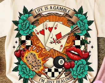 PNG retrò Western Gamble, PNG Life Is A Gamble, Sublimazione di un paese turchese, Clipart di un cowboy del selvaggio West, Download di PNG di poker vintage