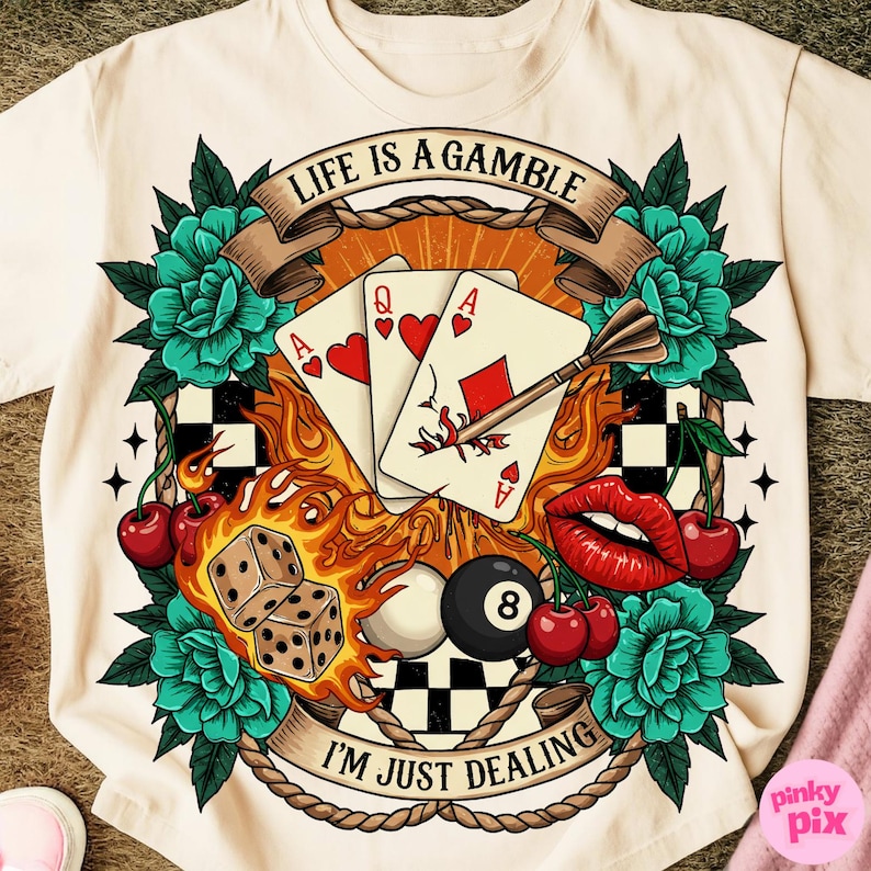 Retro Western Gamble PNG, Life Is A Gamble PNG, Turquoise Country Sublimation, Wild West Cowboy Clipart, Vintage Poker PNG Download image 1
