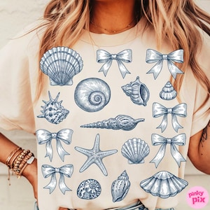 Coquette Seashell PNG, Retro Summer Sublimation Design , Beach Vibes PNG, Preppy Coastal Aesthetic, Hello Summer PNG
