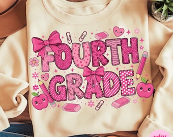 Coquete Quarta Série PNG, 4ª Série PNG, Camiseta Feminina Preppy Volta às Aulas PNG, Escola com Laço Rosa PNG, Primeiro Dia de Aula Feminino Sublimado