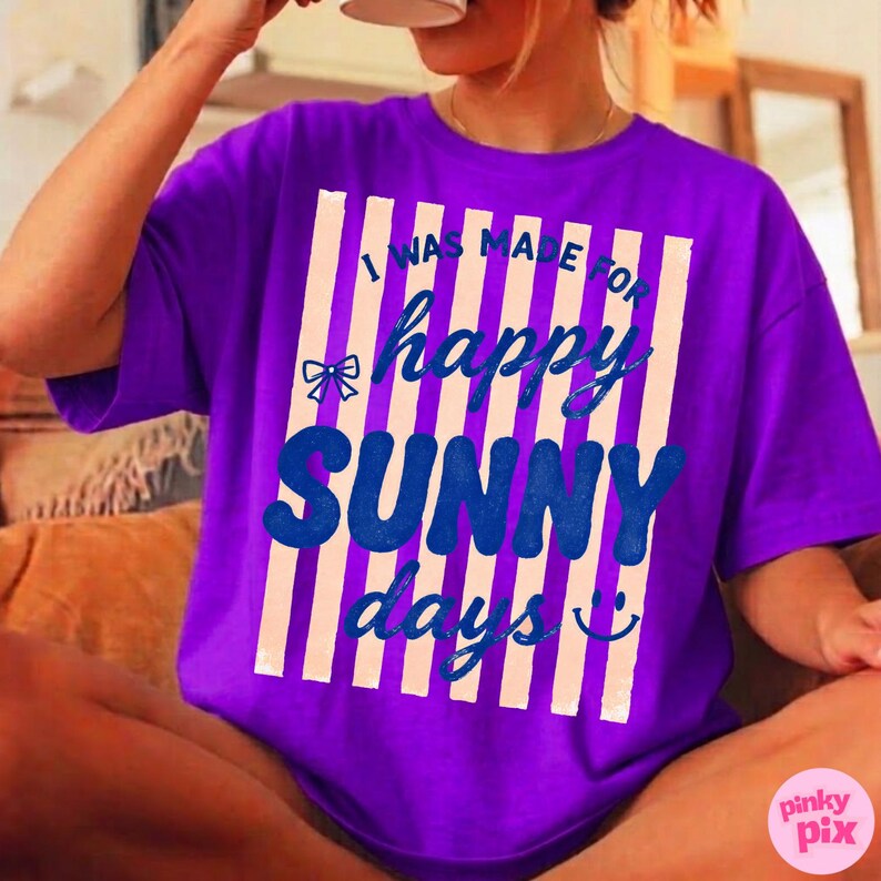 I Was Made For Happy Sunny Days PNG: Summer Retro Beach Vibes Striped Design image 3