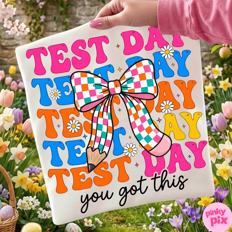 Test Day PNG: You Got This Preppy Checkered Coquette Bow School Teacher Sublimation Design image 1