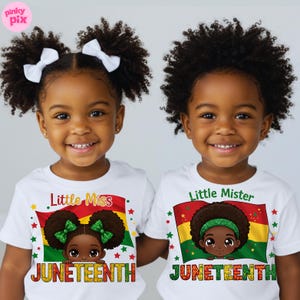 Little Miss & Mister Juneteenth PNG, Black Kids Matching Juneteenth Shirt Design, African American Pride Sublimation for Kids