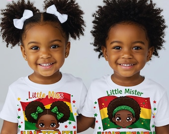 Little Fräulein & Mister Juniteenth PNG, Schwarze Kinder Passendes Juniteenth Shirt Design, afroamerikanische Pride Sublimation für Kinder