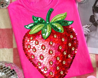Strawberry Summer PNG: Summer Sequin Glitter Cottagecore Embroidery Coquette Girly Fruit Design