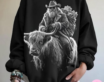 Papá Noel vaquero PNG: Diseño DTF de semitonos navideños del oeste, descarga digital de moda