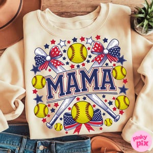 Imagem PNG de mãe jogadora de softball, sublimação para o 4 de julho, clipart patriótico de mãe esportista, imagem PNG de mãe jogadora de softball em vermelho, branco e azul, camiseta de beisebol com a bandeira dos EUA imagem 2