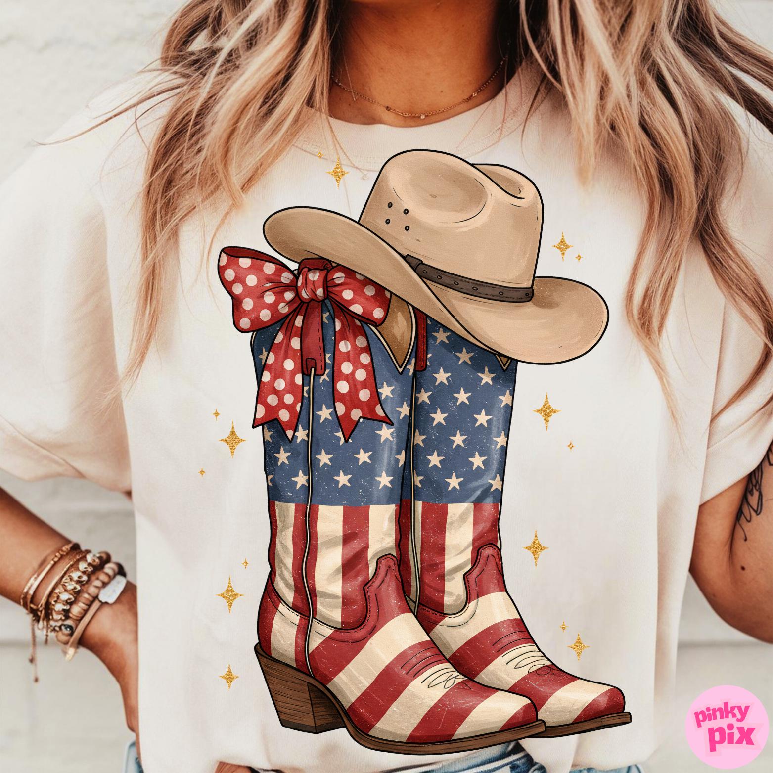 USA Cowgirl Boots PNG, 4th of July Western Hat Clipart, Patriotic ...