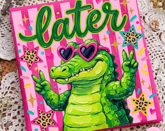 Later Alligator PNG: Funny Coquette Brushstroke Striped Leopard Print Sublimation Design, Trending Digital Download
