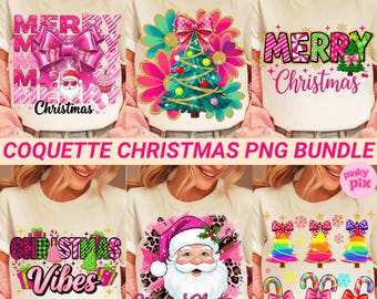 Coquette Christmas Png Bundle, Merry Christmas Png, Pink Santa Claus Png, Glitter Christmas Tree Sublimation, Girly Christmas Shirt Png