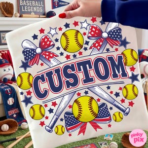 Benutzerdefinierte Softball Png, personalisierte Softball Namen Design, Vaterländisch Rot Weiß Blau Sublimation Clipart, Spieltag Benutzerdefiniertes Hemd Png Bild 1