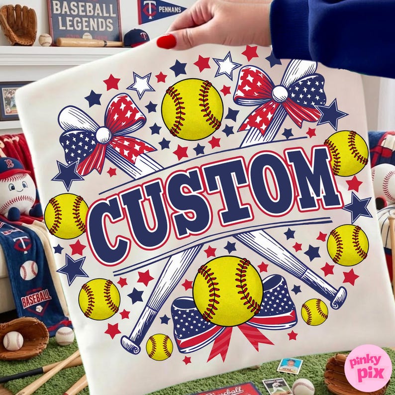 Benutzerdefinierte Softball Png, personalisierte Softball Namen Design, Vaterländisch Rot Weiß Blau Sublimation Clipart, Spieltag Benutzerdefiniertes Hemd Png Bild 1