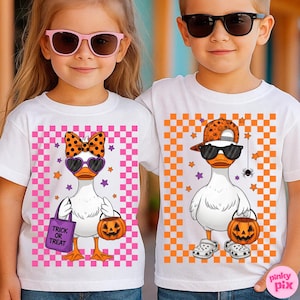 Matchande Halloween-barn png, rolig Halloween-pumpa, rosett, gås png, höstsyskon, pojke, flicka, Halloween png, höstbror, syster, sublimering