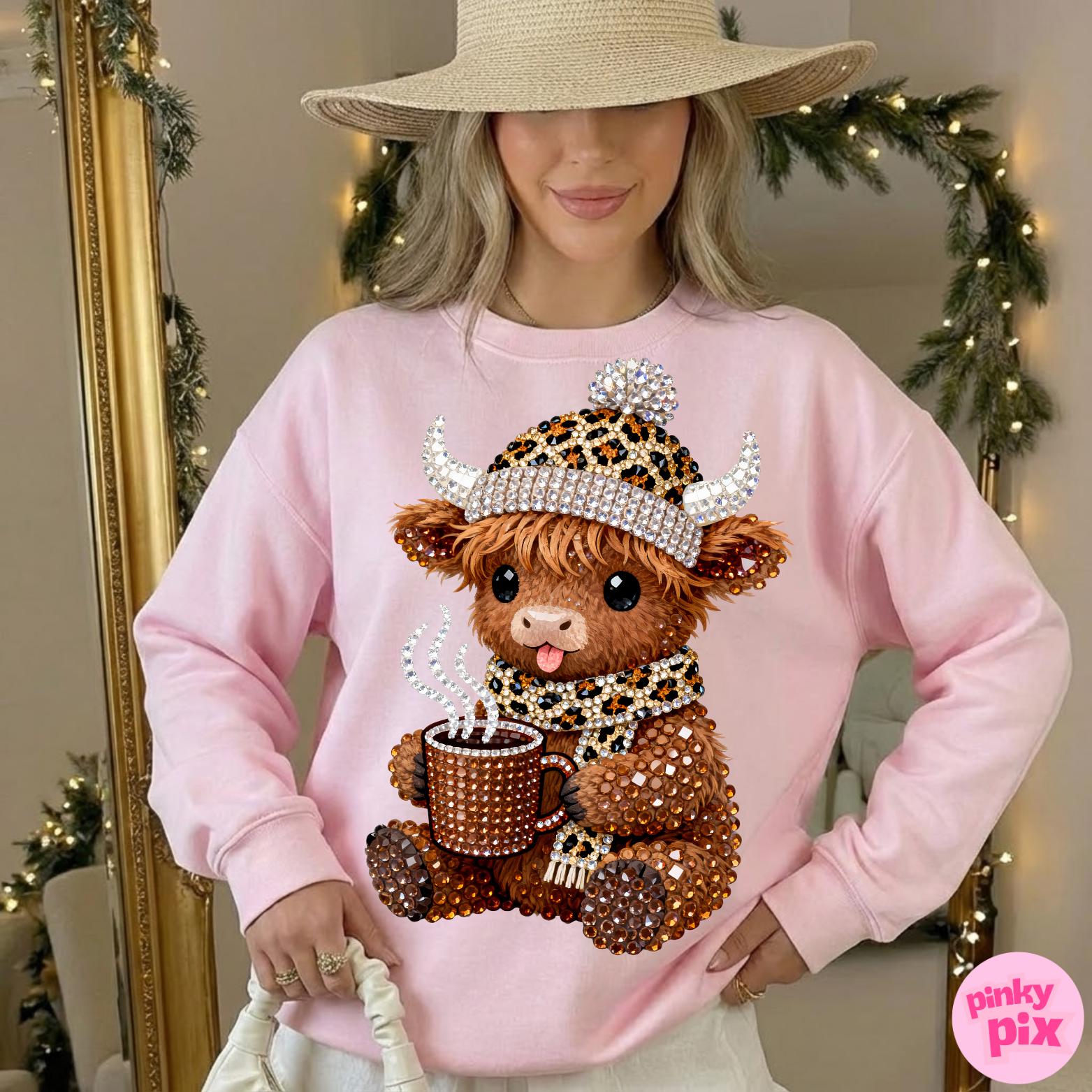 Highland Cow PNG: Rhinestone Leopard Christmas Sparkly Crystal Mosaic ...