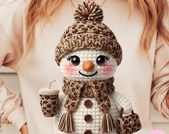 Faux Yarn Leopard Snowman PNG: Crochet Christmas Winter Sublimation Design