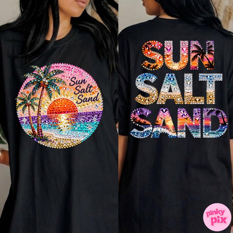 Sun Salt Sand PNG: Summer Rhinestone Sunset Beach Tropical Design, Digital Download (2 PNG) image 10