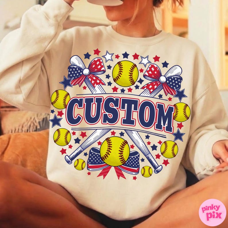 Benutzerdefinierte Softball Png, personalisierte Softball Namen Design, Vaterländisch Rot Weiß Blau Sublimation Clipart, Spieltag Benutzerdefiniertes Hemd Png Bild 2
