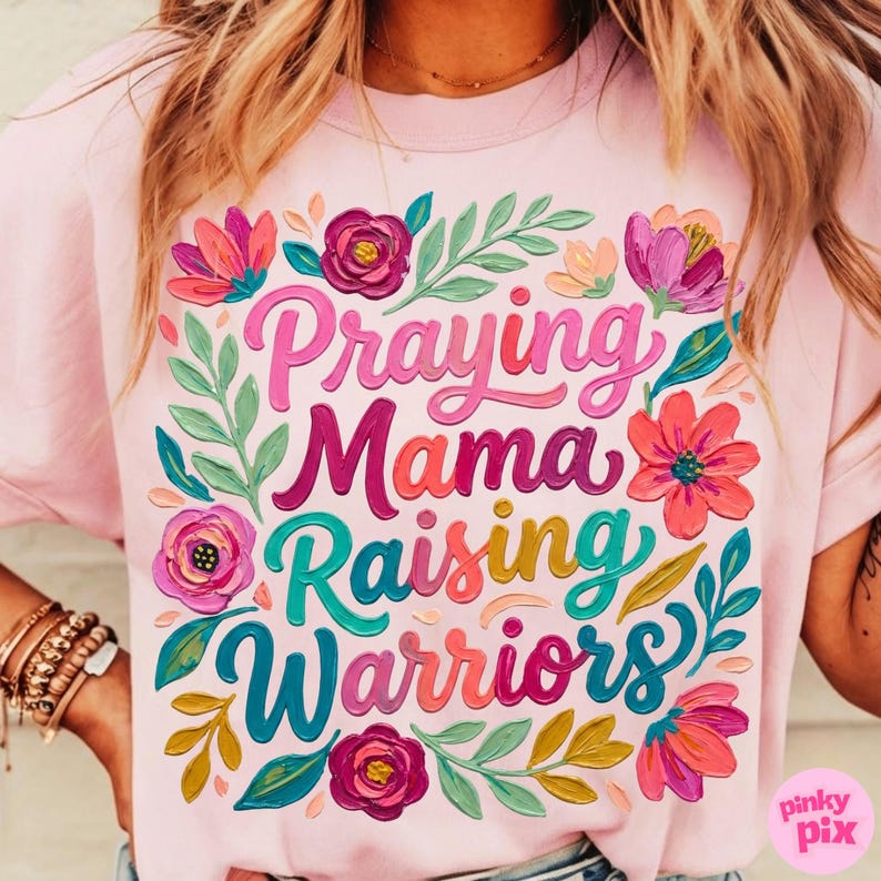 Praying Mama Raising Warriors PNG: Floral Christian Religious Motherhood Sublimation Design, Trending Digital Download image 2